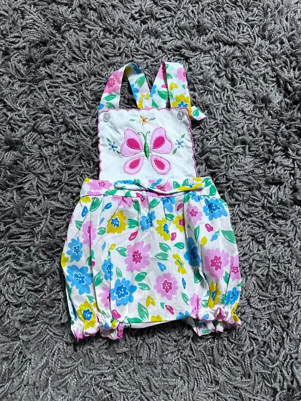 Vintage 70s 80s Baby Bubble Romper Floral with Butterfly Size 18M